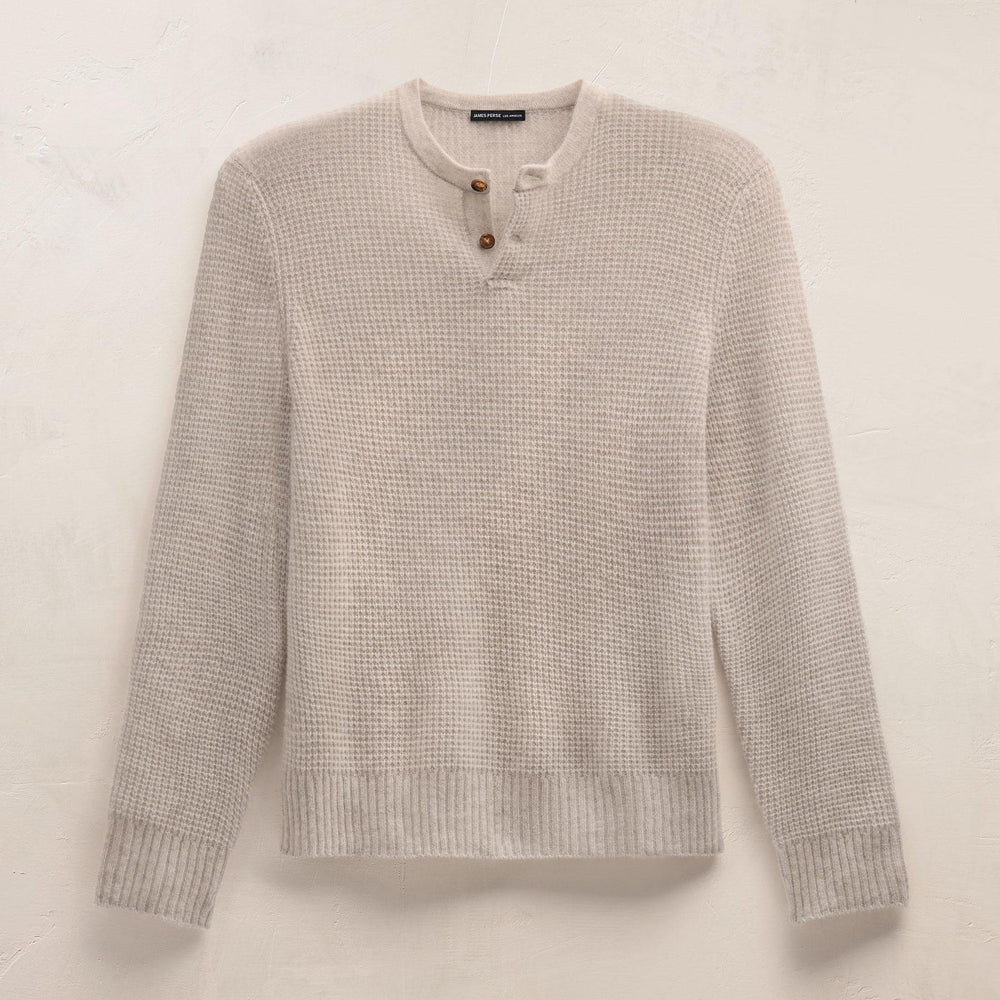 Soft Featherweight Cashmere Waffle Henley in Light Beige | James Perse Los Angeles