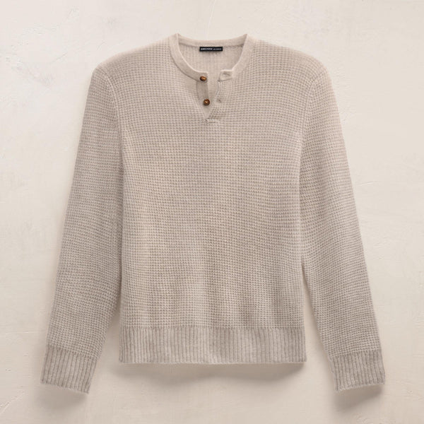 Soft Featherweight Cashmere Waffle Henley in Light Beige | James Perse Los Angeles
