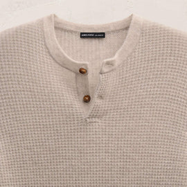 Soft Featherweight Cashmere Waffle Henley in Light Beige | James Perse Los Angeles