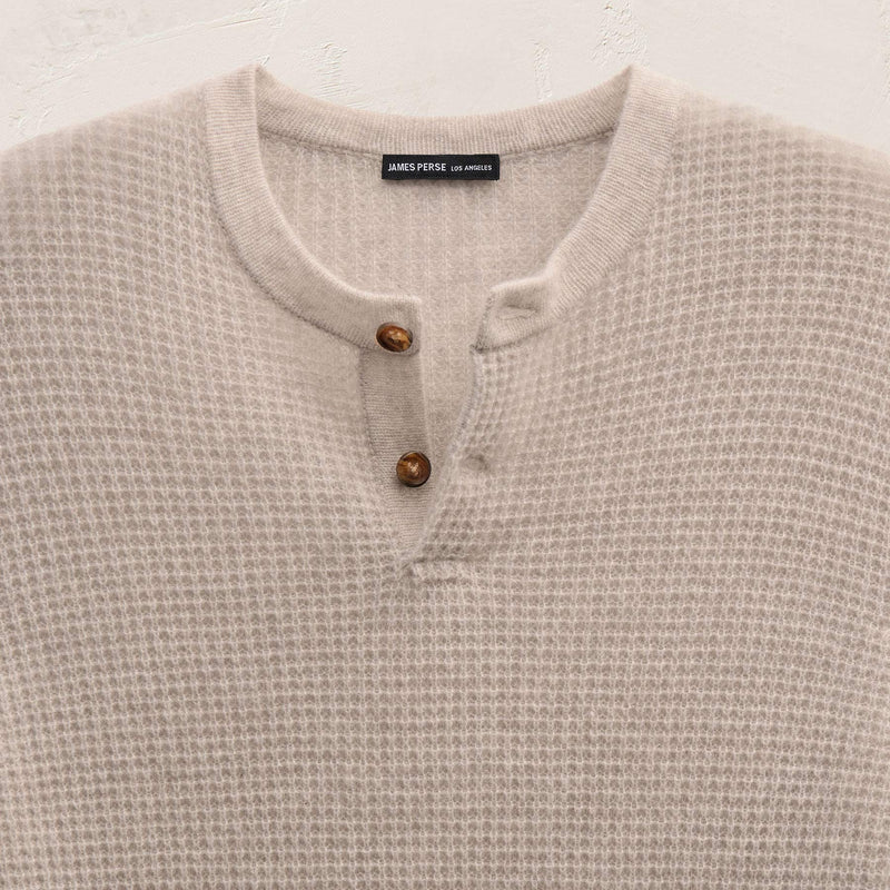 Soft Featherweight Cashmere Waffle Henley in Light Beige | James Perse Los Angeles