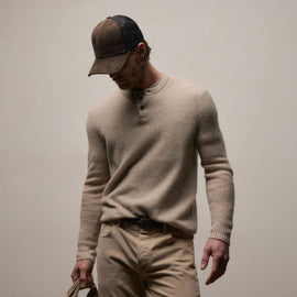 Soft Featherweight Cashmere Waffle Henley in Light Beige | James Perse Los Angeles