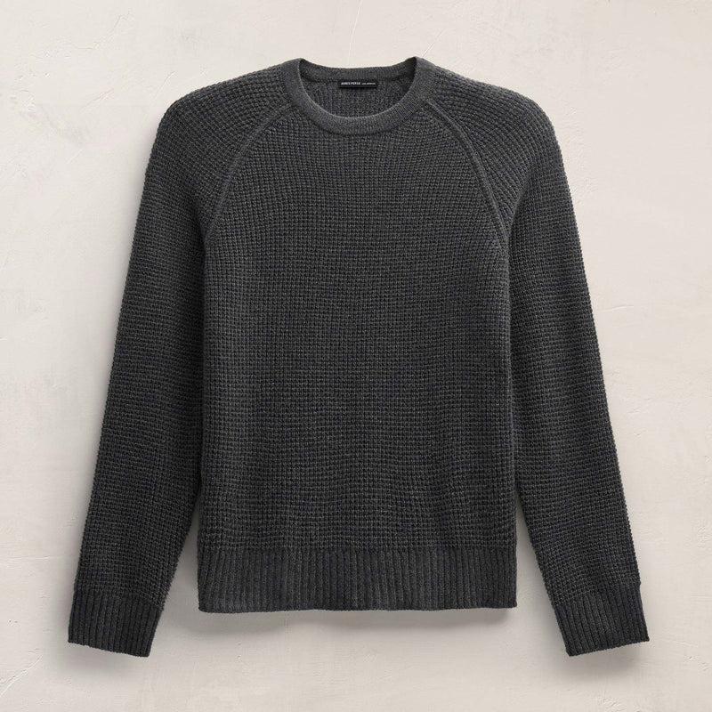 Soft Featherweight Cashmere Waffle Crew in Coal | James Perse Los Angeles FLAT