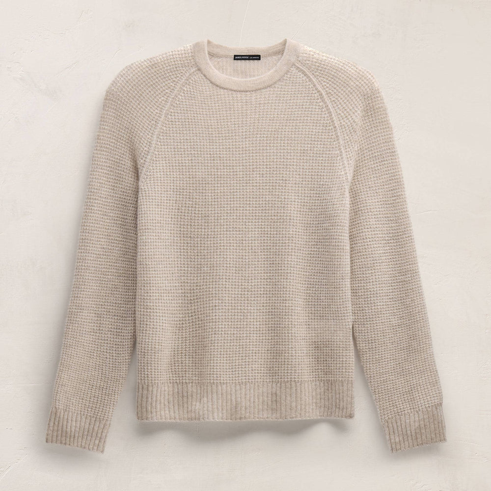 Soft Featherweight Cashmere Waffle Crew in Light Beige | James Perse Los Angeles FLAT