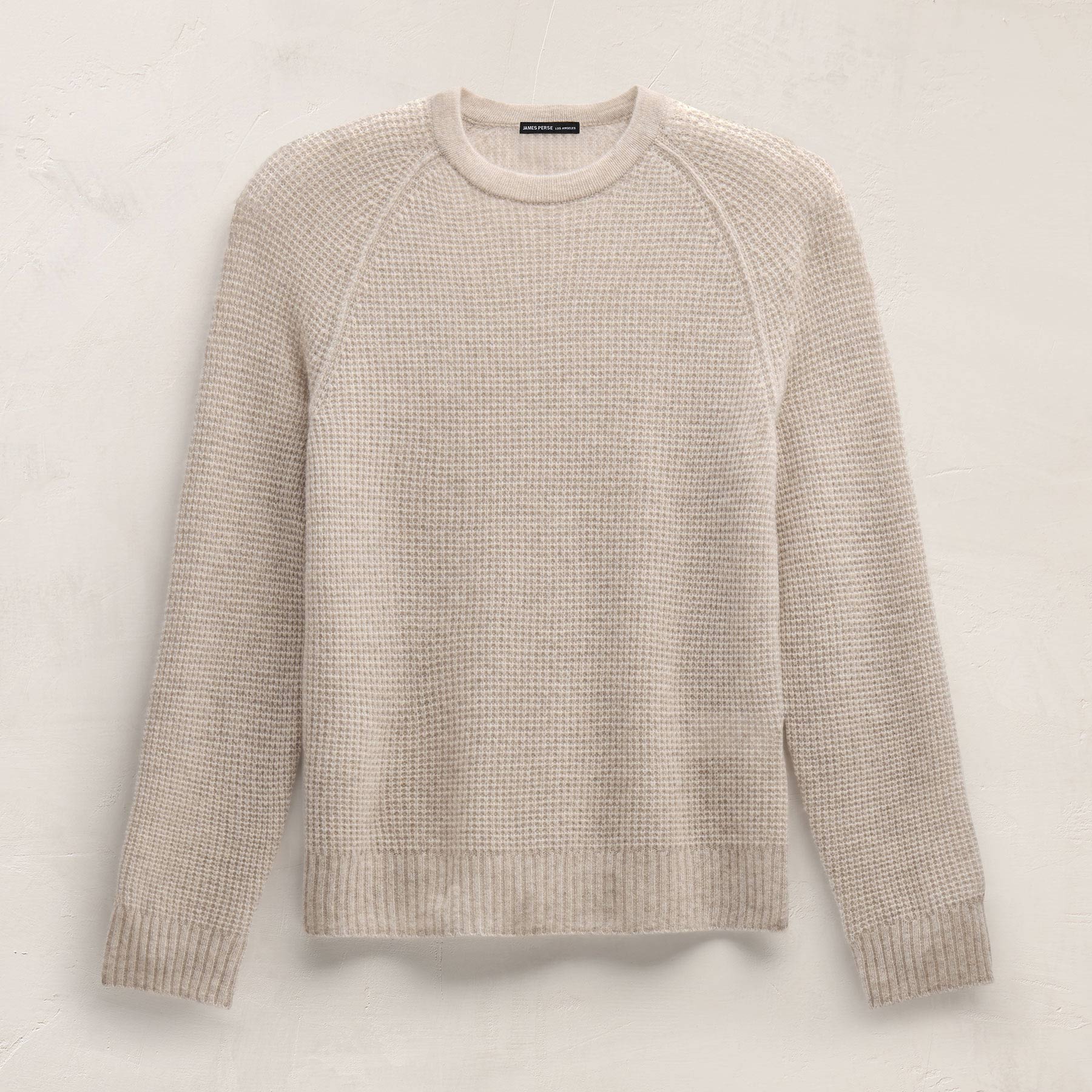 Soft Featherweight Cashmere Waffle Crew in Light Beige | James Perse Los Angeles FLAT