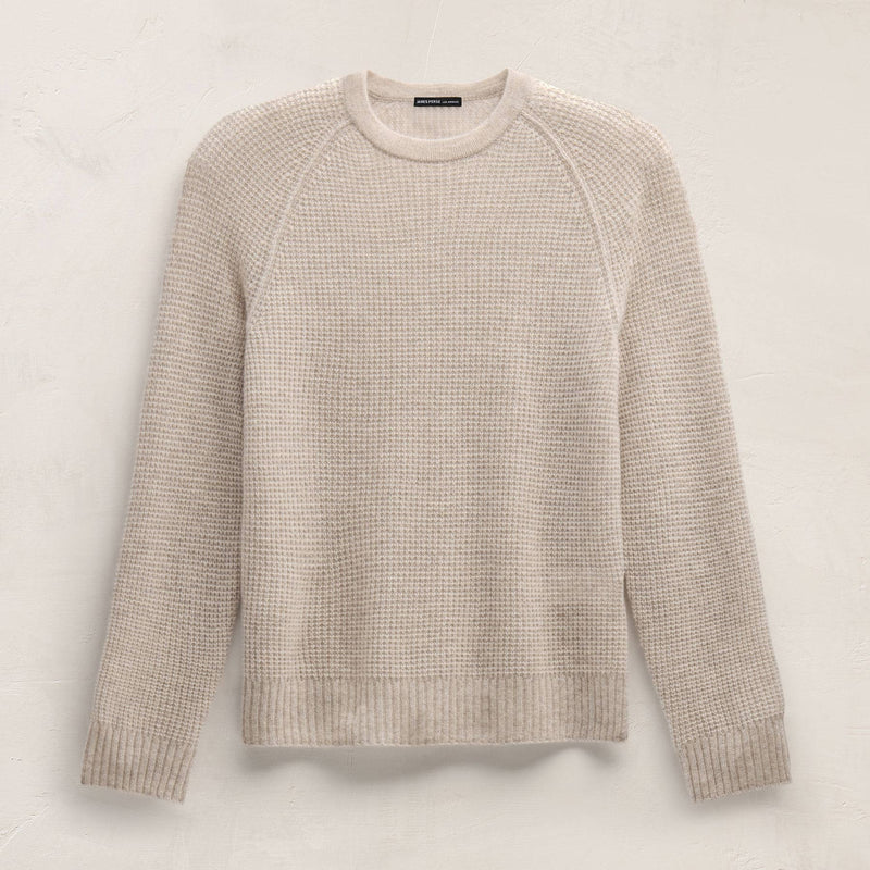 Soft Featherweight Cashmere Waffle Crew in Light Beige | James Perse Los Angeles FLAT