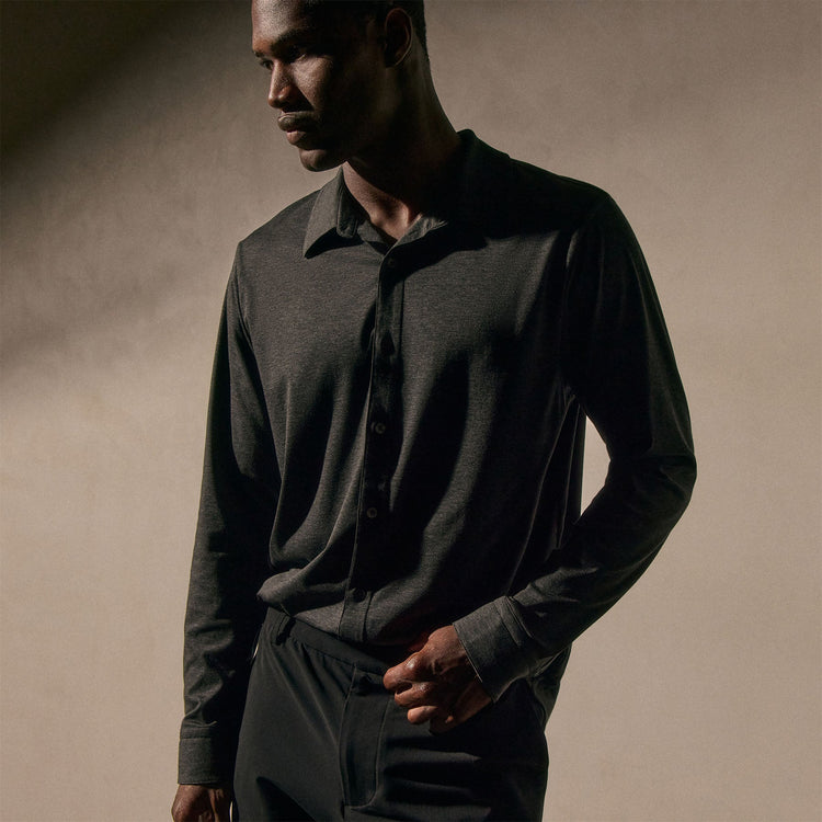 Performance Supima Pique Shirt in Black | James Perse Los Angeles