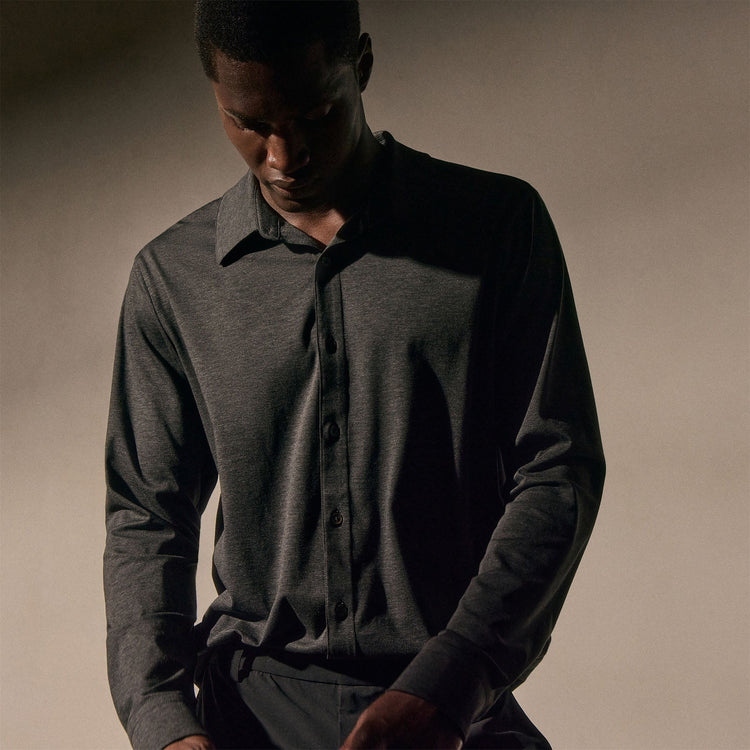 Performance Supima Pique Shirt in Black | James Perse Los Angeles