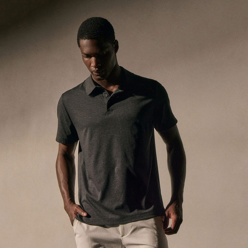 Performance Supima Pique Short Sleeve Polo in Black | James Perse Los Angeles