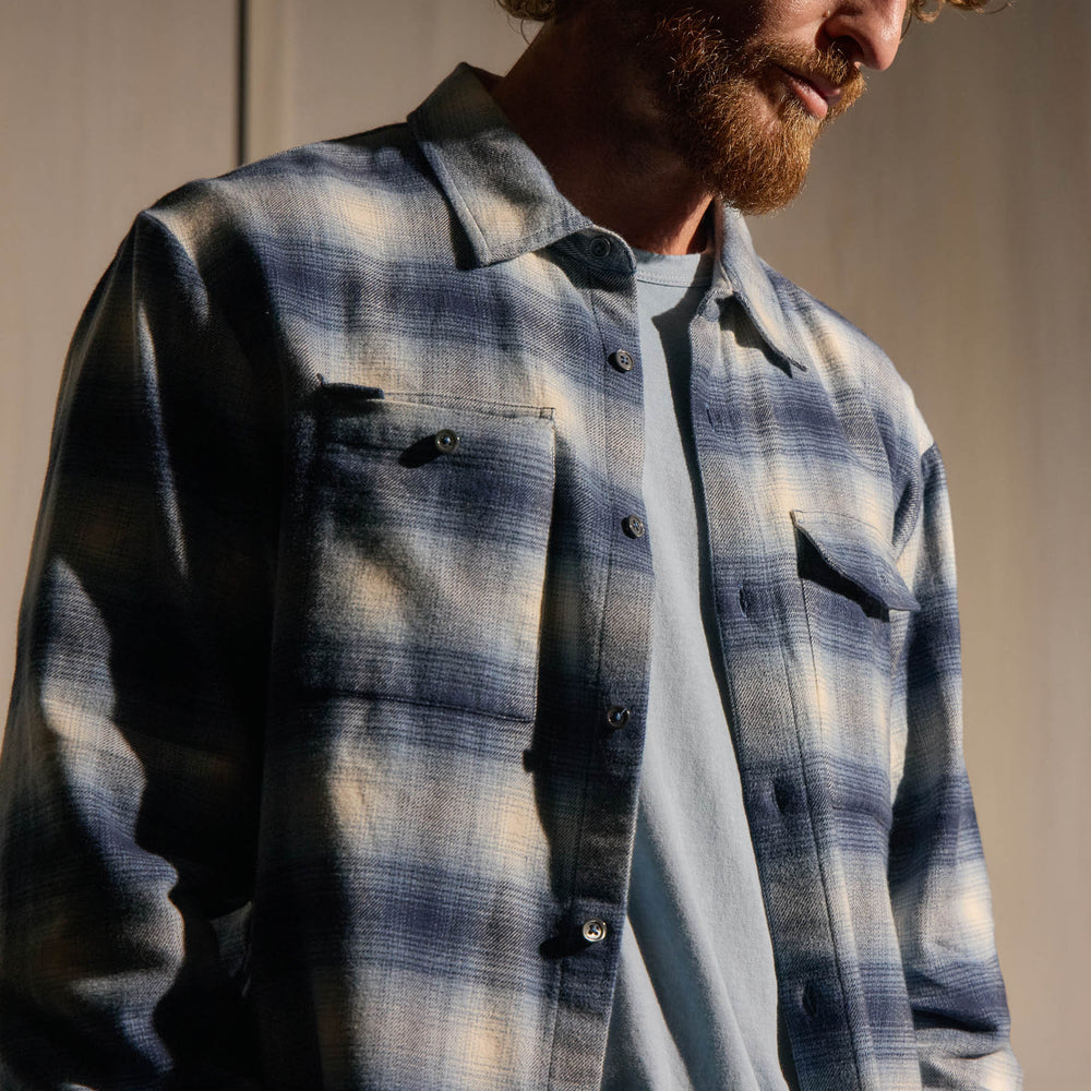 Brushed Flannel Plaid Shirt - Blue Plaid