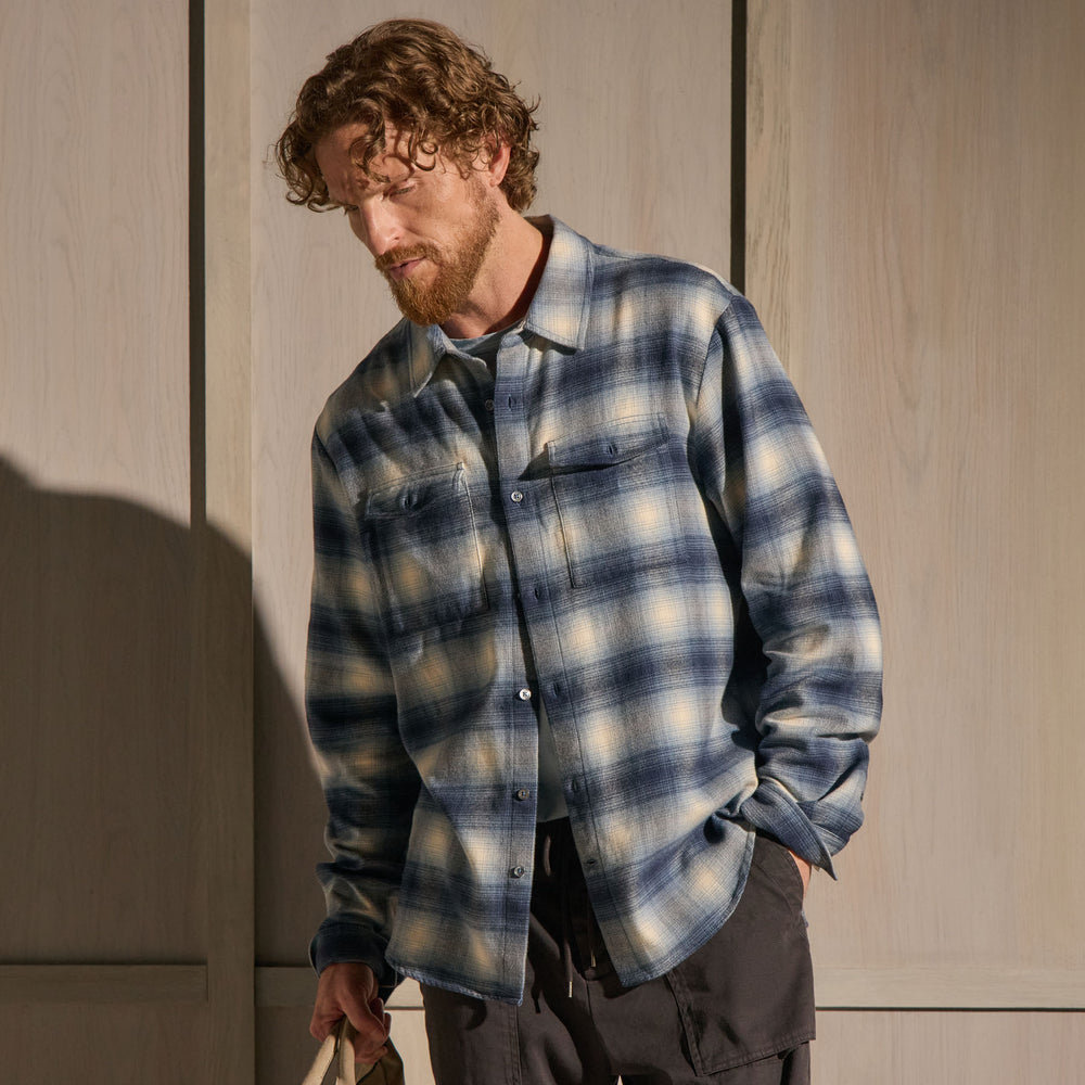 Brushed Flannel Plaid Shirt - Blue Plaid