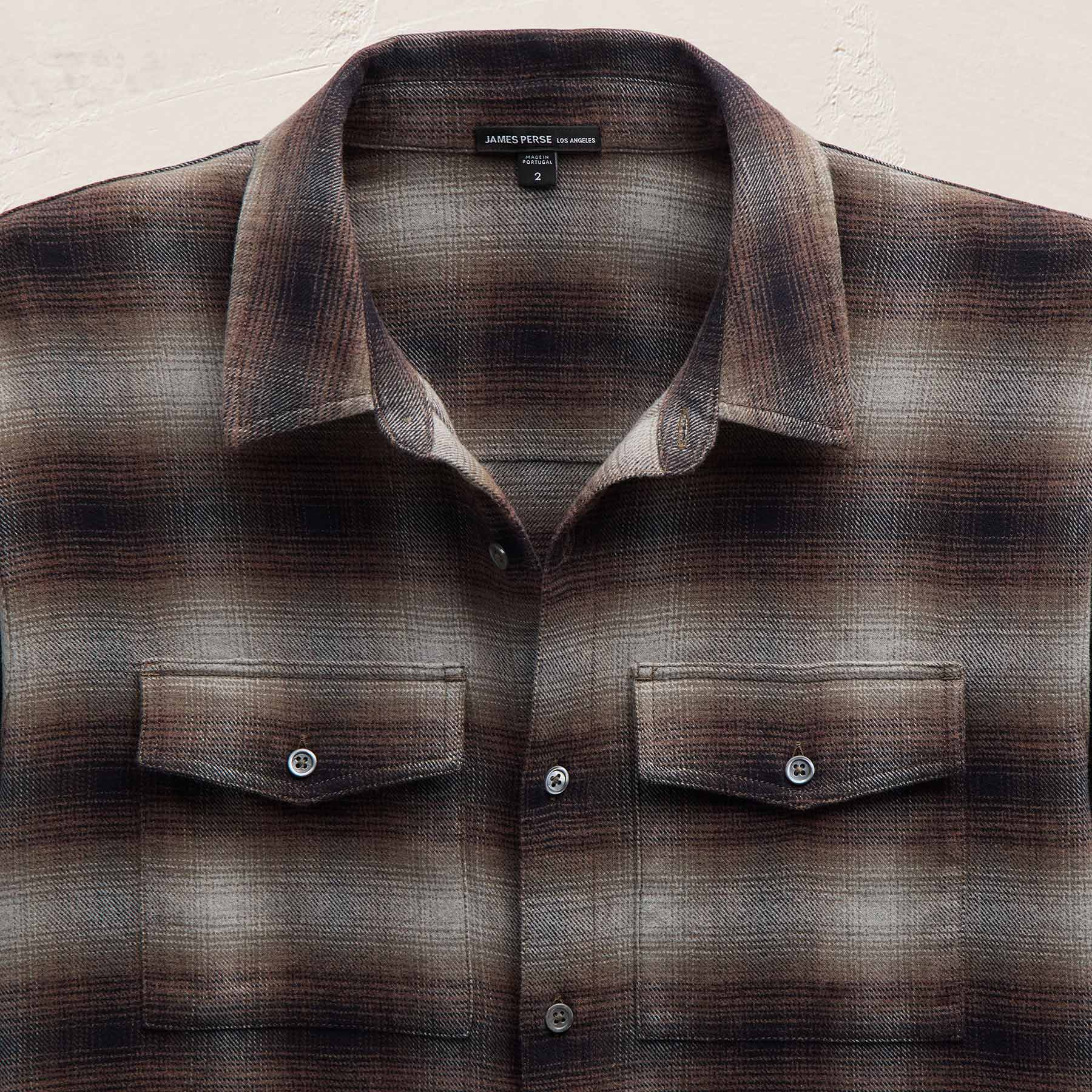 Soft Flannel Plaid Shirt in Cocoa Plaid | James Perse Los Angeles