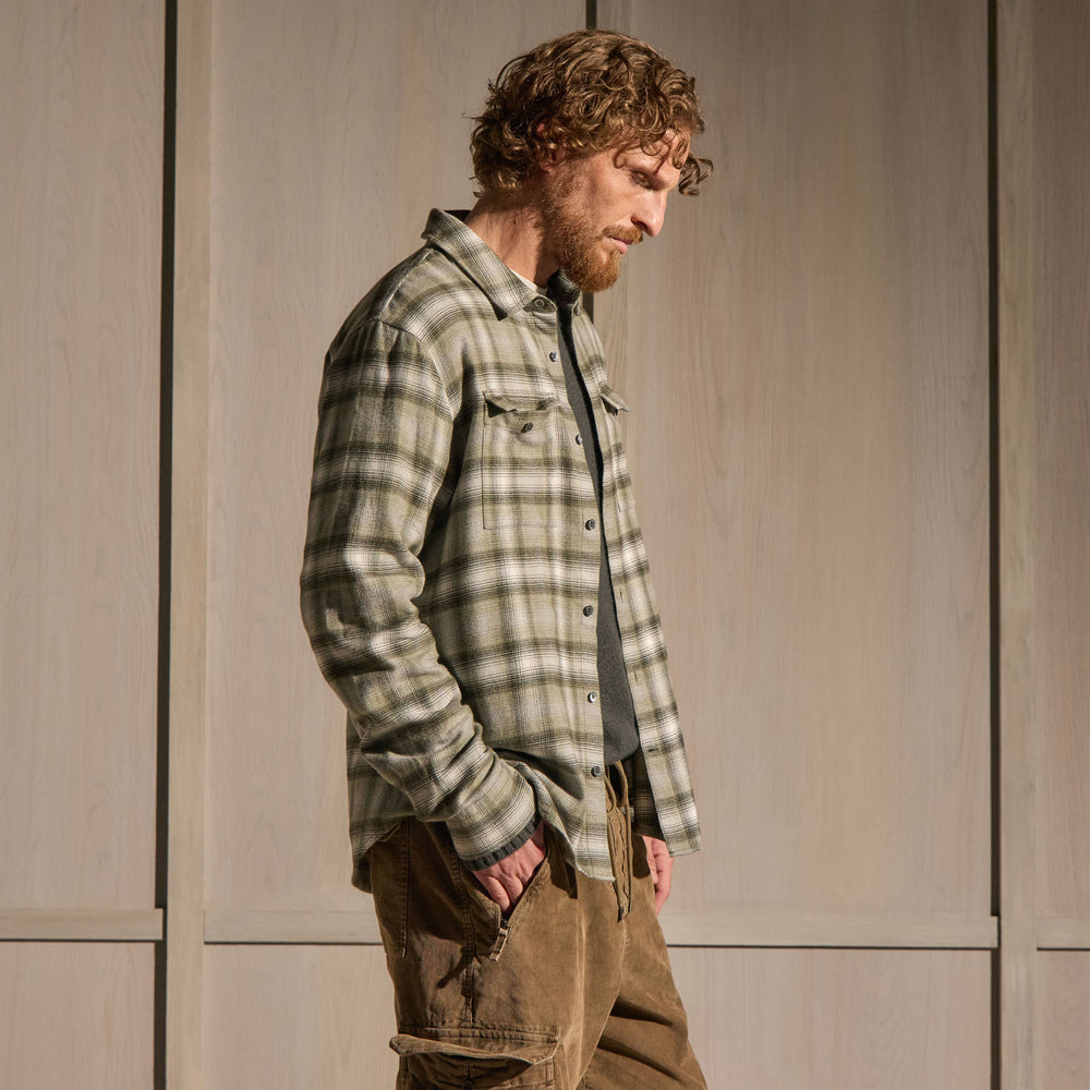 Brushed Flannel Plaid Shirt - Olive Plaid