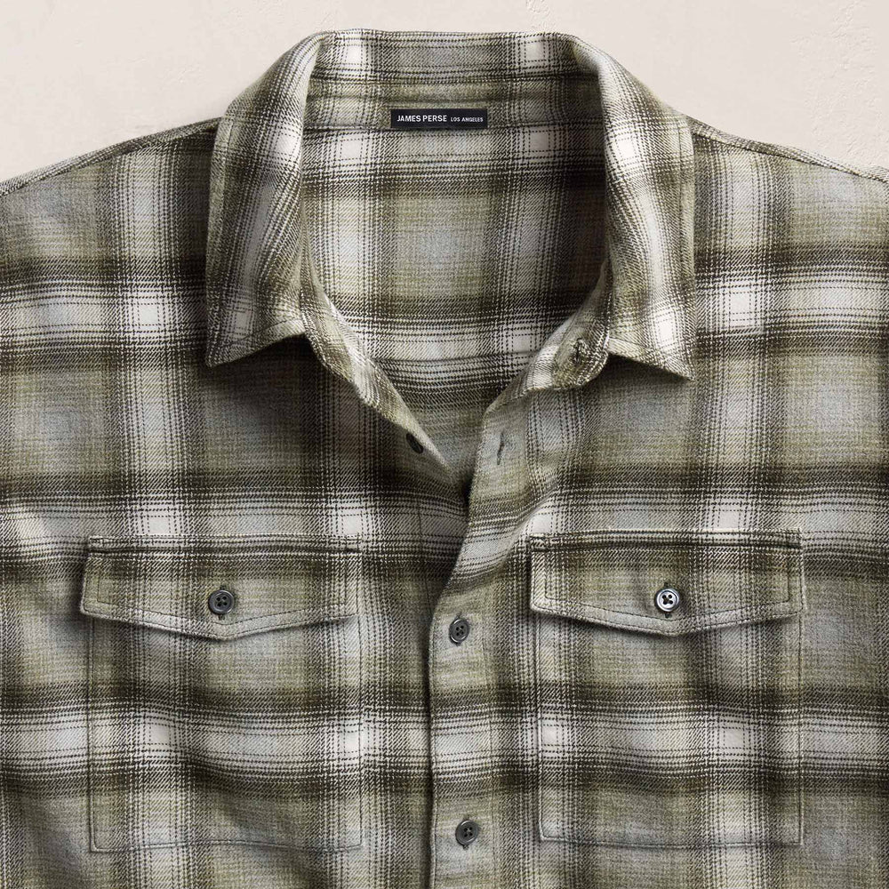 Brushed Flannel Plaid Shirt - Olive Plaid