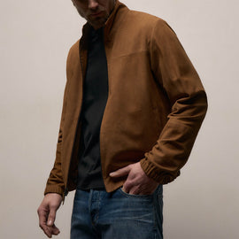 Perforated Suede Sport Jacket in Gingerbread | James Perse Los Angeles