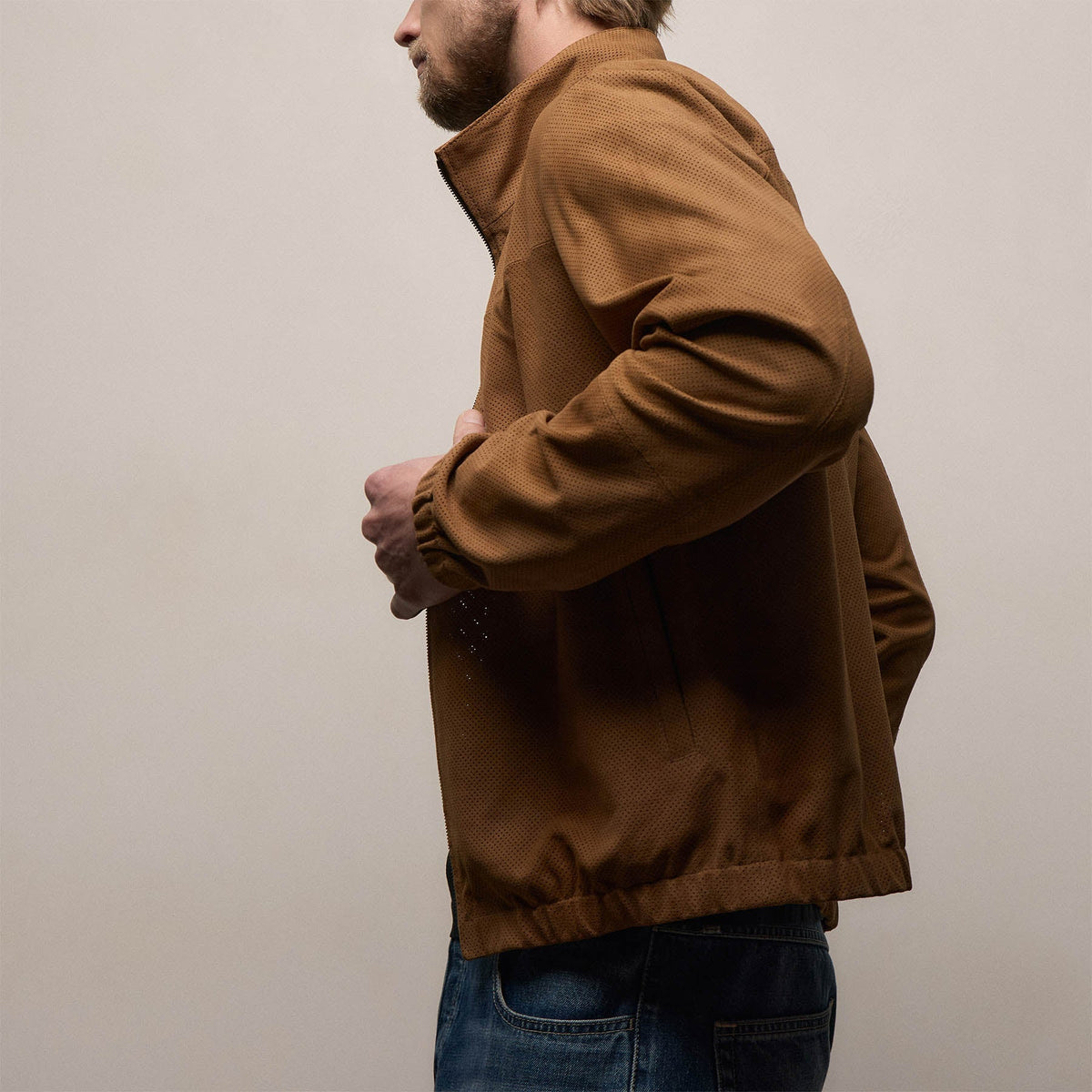 Perforated Suede Sport Jacket in Gingerbread | James Perse Los Angeles