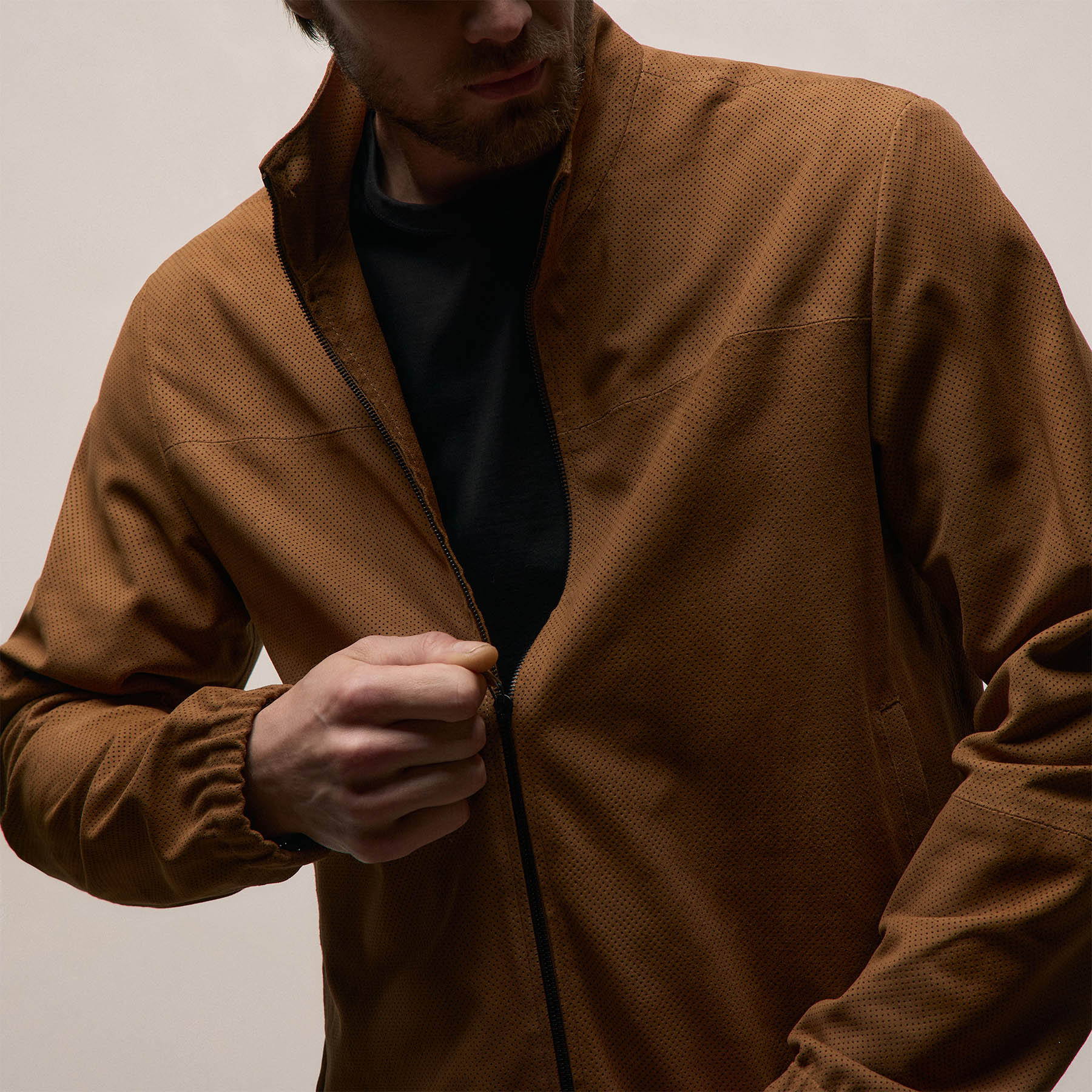 Perforated Suede Sport Jacket in Gingerbread | James Perse Los Angeles