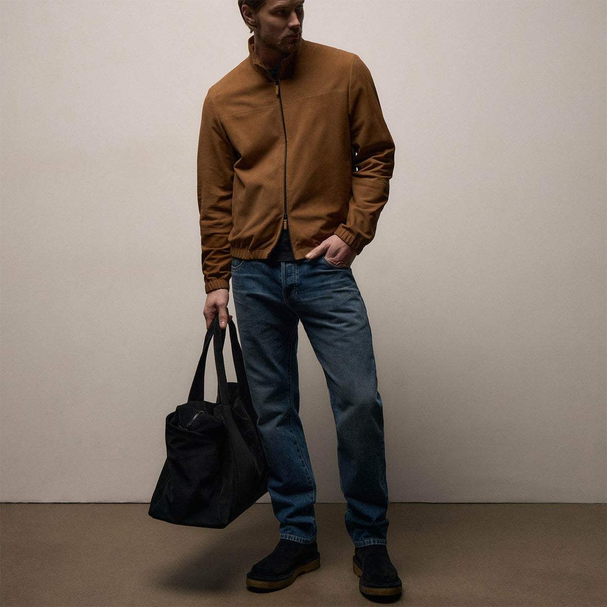 Perforated Suede Sport Jacket in Gingerbread | James Perse Los Angeles