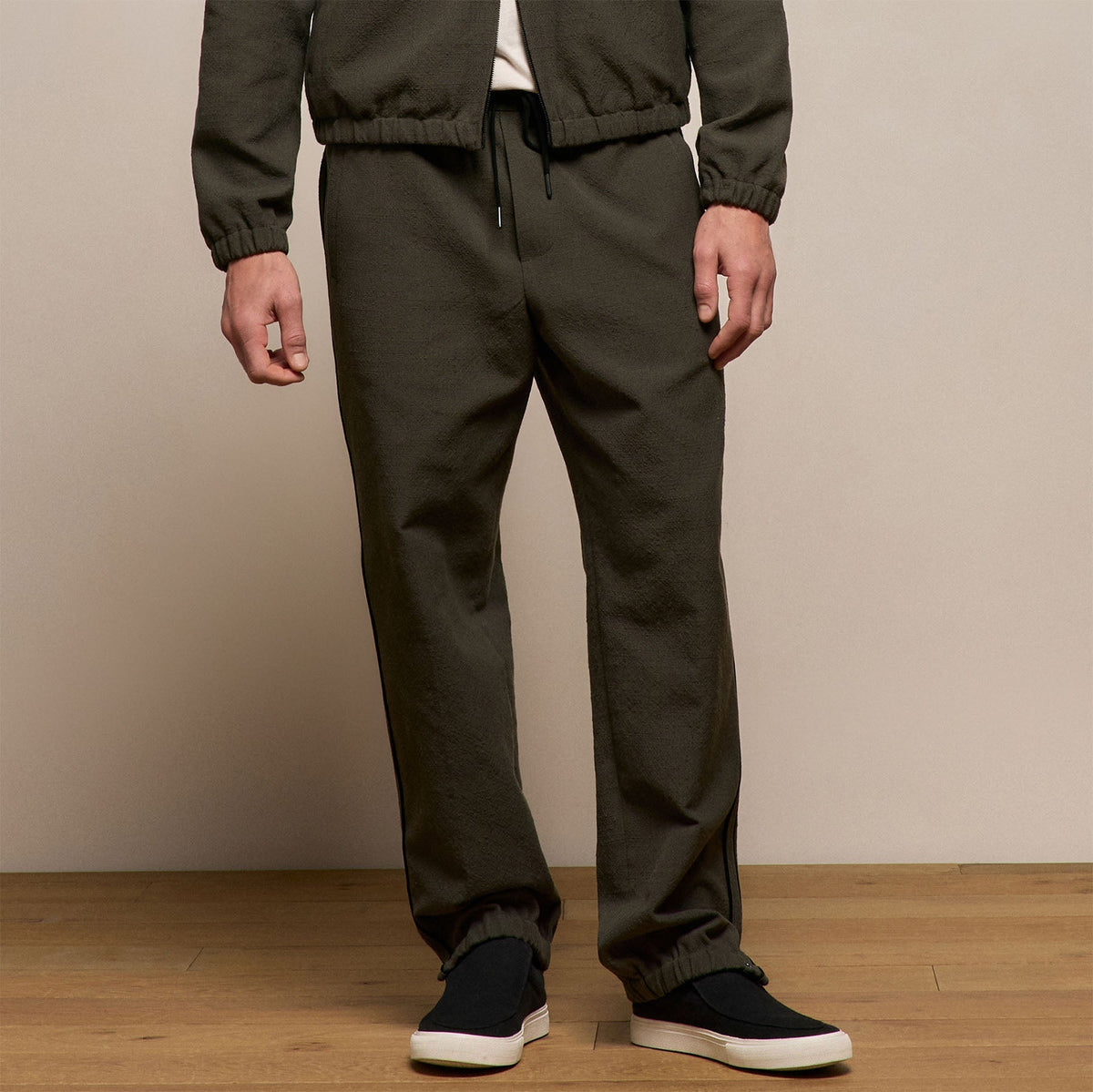 Suede Trimmed Track Pant in Dark Olive/Black | James Perse Los Angeles