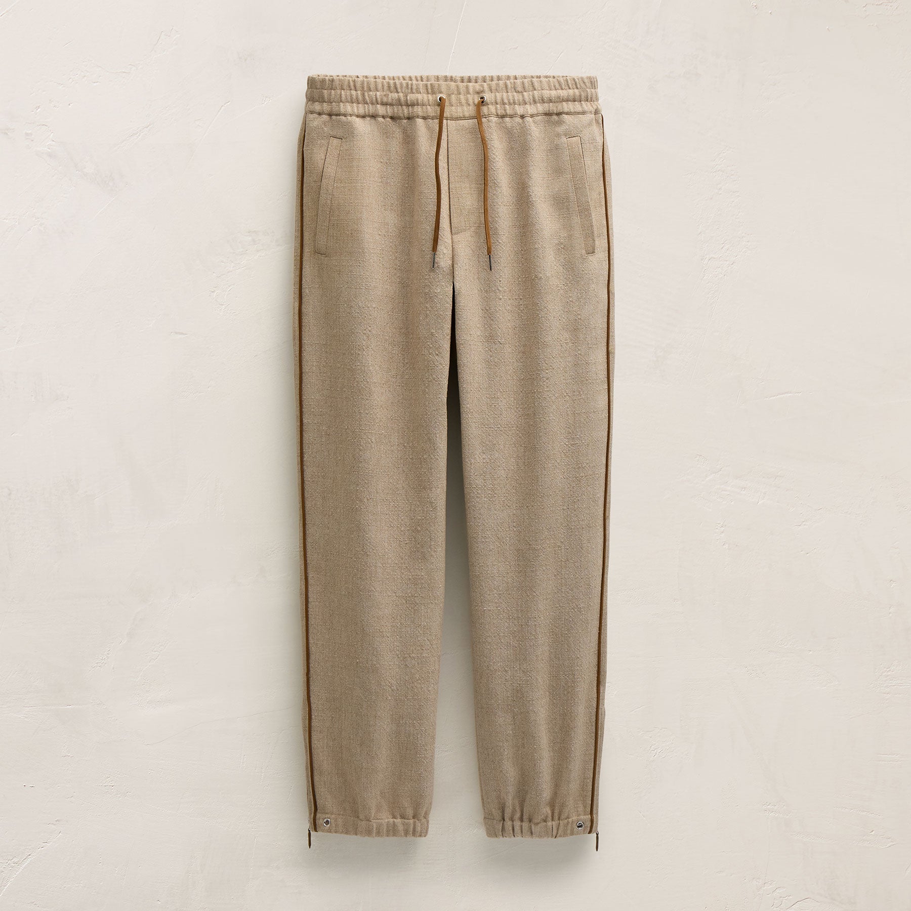 Suede Trimmed Track Pant in Natural/Tobacco | James Perse Los Angeles FLAT