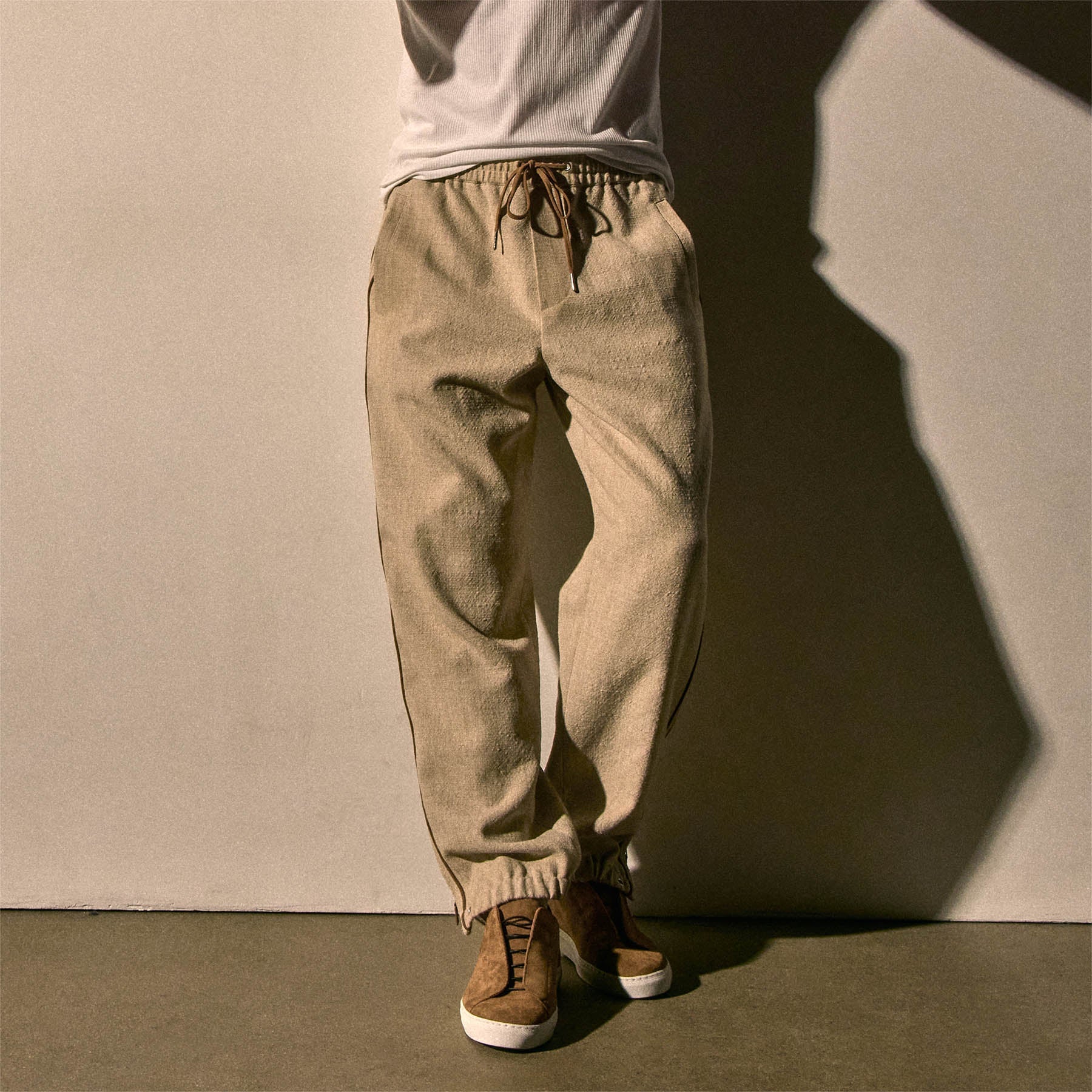 Suede Trimmed Track Pant - Natural/Tobacco | James Perse Los Angeles