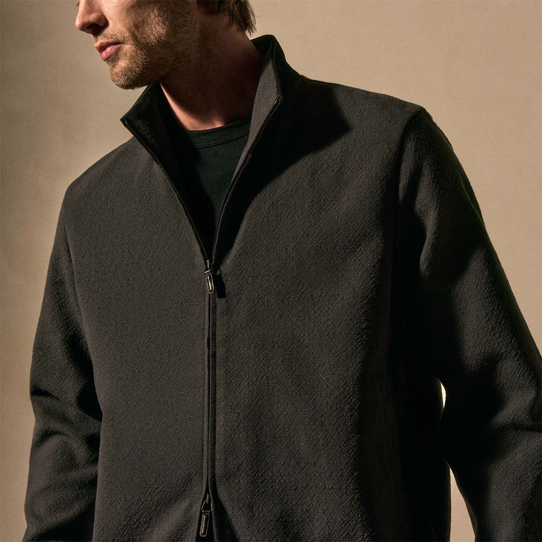 Suede Trimmed Track Jacket - Charcoal/Black | James Perse Los Angeles
