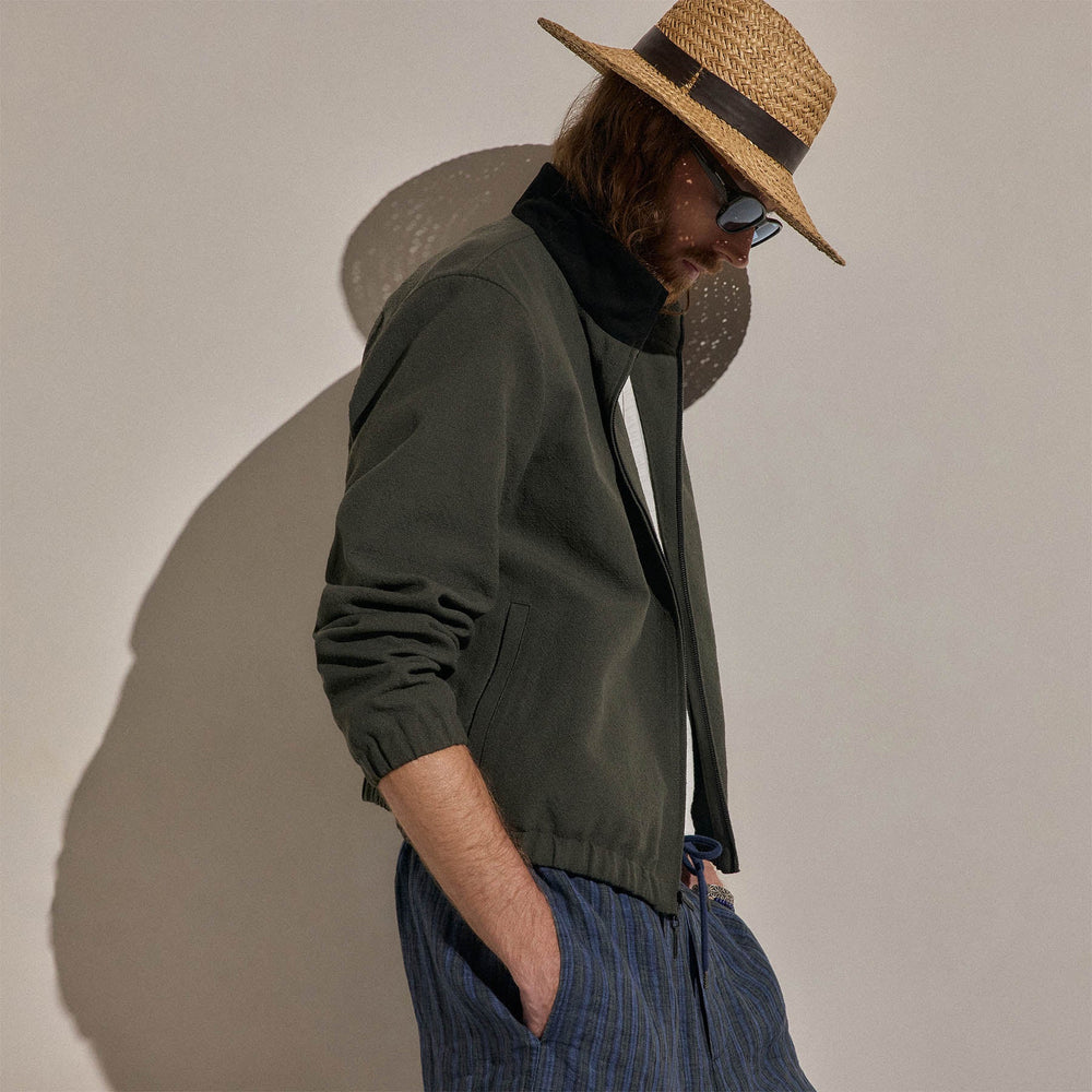Suede Trimmed Track Jacket in Dark Olive/Black | James Perse Los Angeles