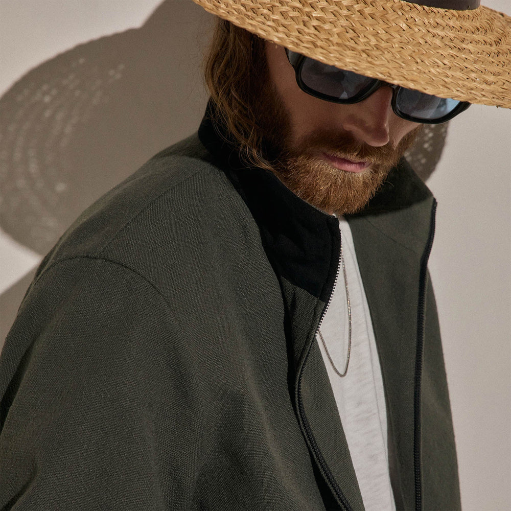 Suede Trimmed Track Jacket in Dark Olive/Black | James Perse Los Angeles