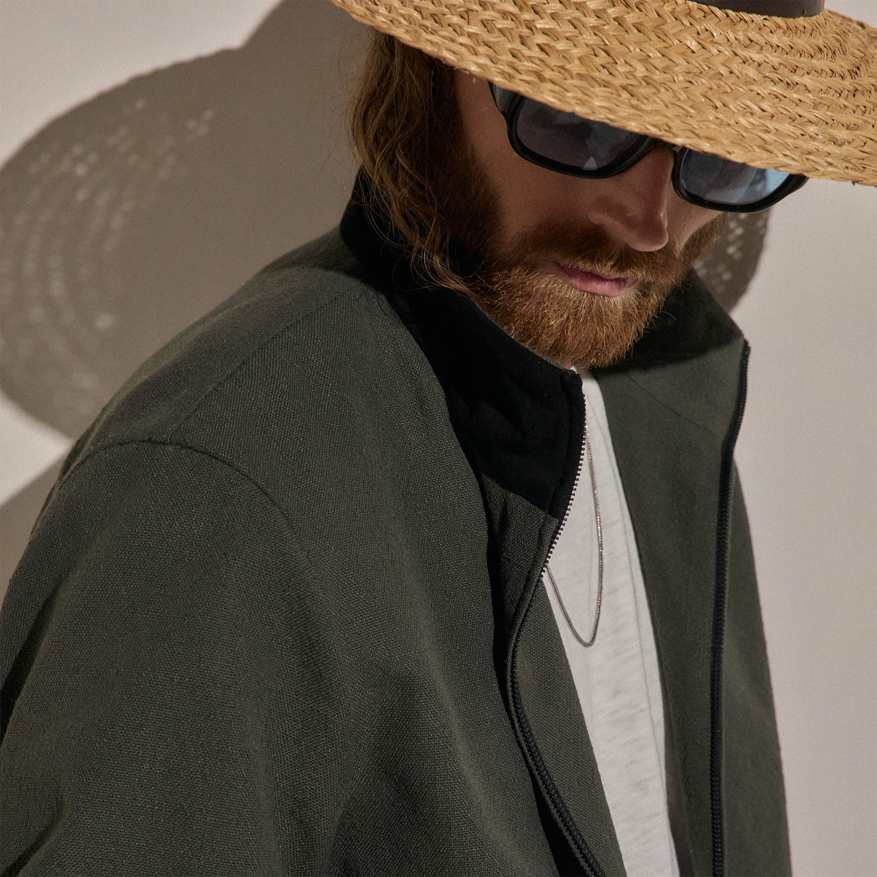 Suede Trimmed Track Jacket in Dark Olive/Black | James Perse Los Angeles