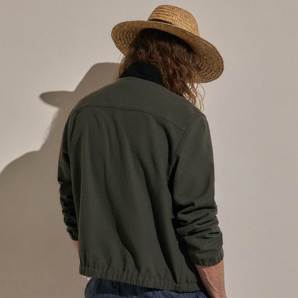 Suede Trimmed Track Jacket in Dark Olive/Black | James Perse Los Angeles