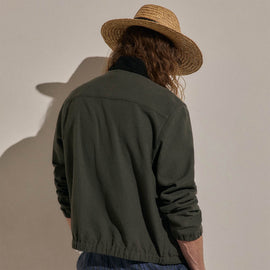 Suede Trimmed Track Jacket in Dark Olive/Black | James Perse Los Angeles