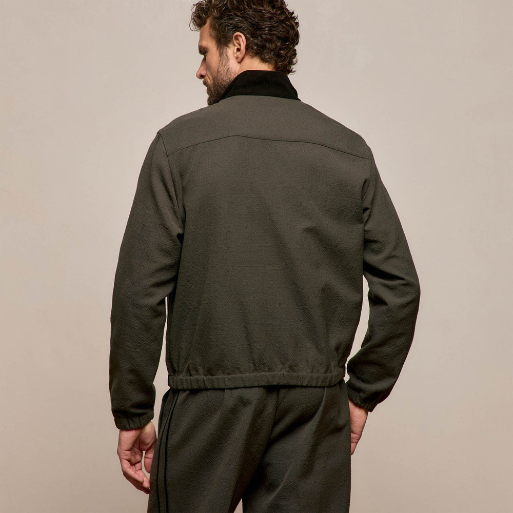 Suede Trimmed Track Jacket in Dark Olive/Black | James Perse Los Angeles