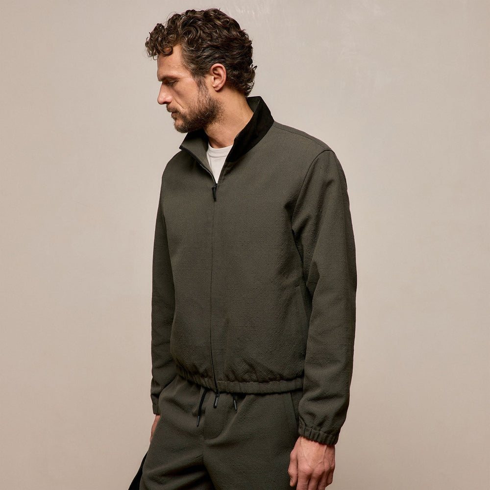 Suede Trimmed Track Jacket in Dark Olive/Black | James Perse Los Angeles