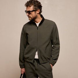 Suede Trimmed Track Jacket in Dark Olive/Black | James Perse Los Angeles