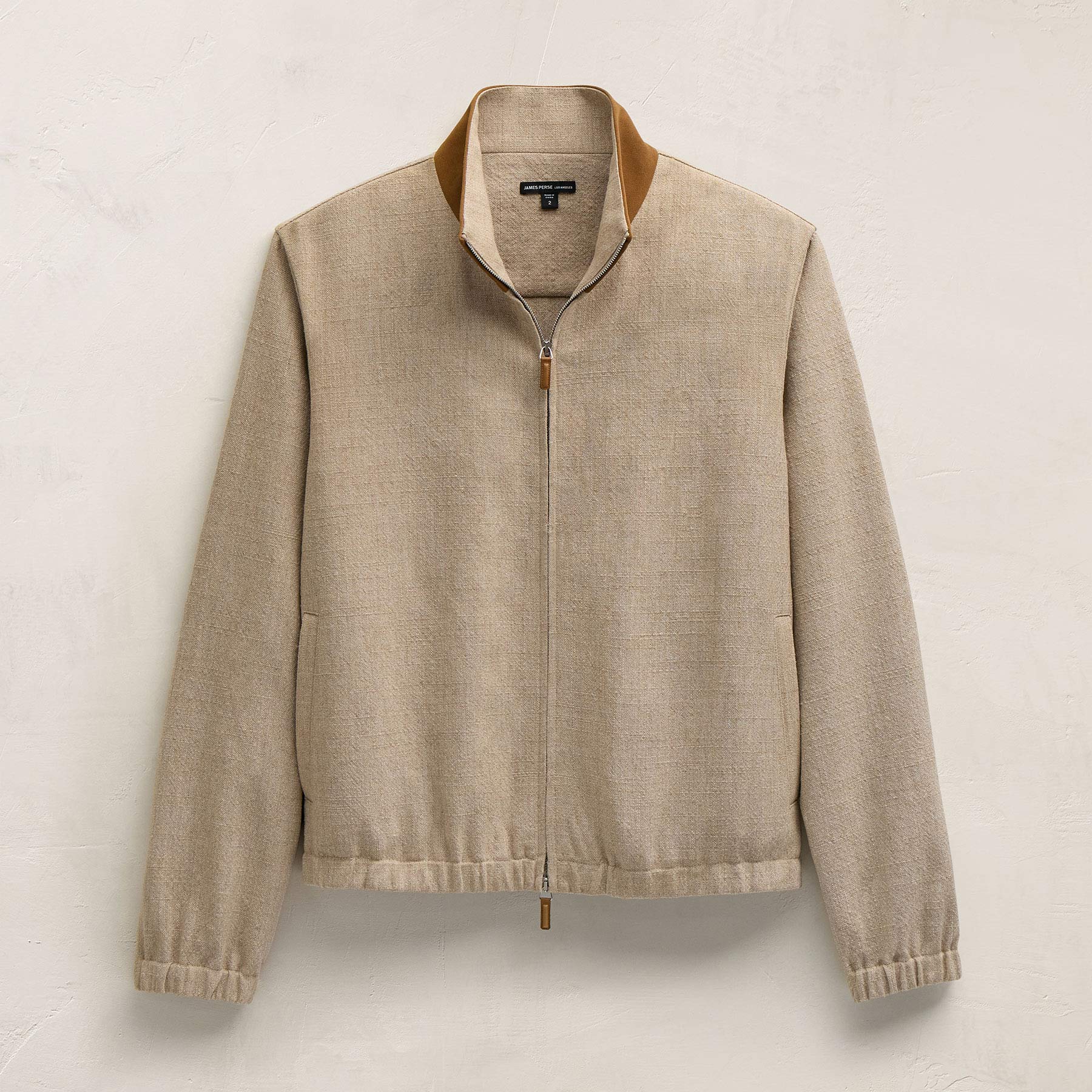 Suede Trimmed Track Jacket in Natural/Tobacco | James Perse Los Angeles