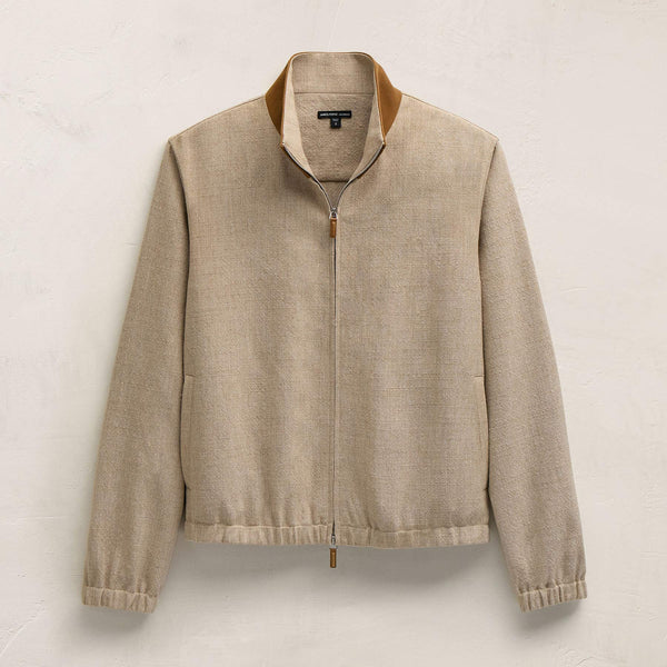 Suede Trimmed Track Jacket in Natural/Tobacco | James Perse Los Angeles