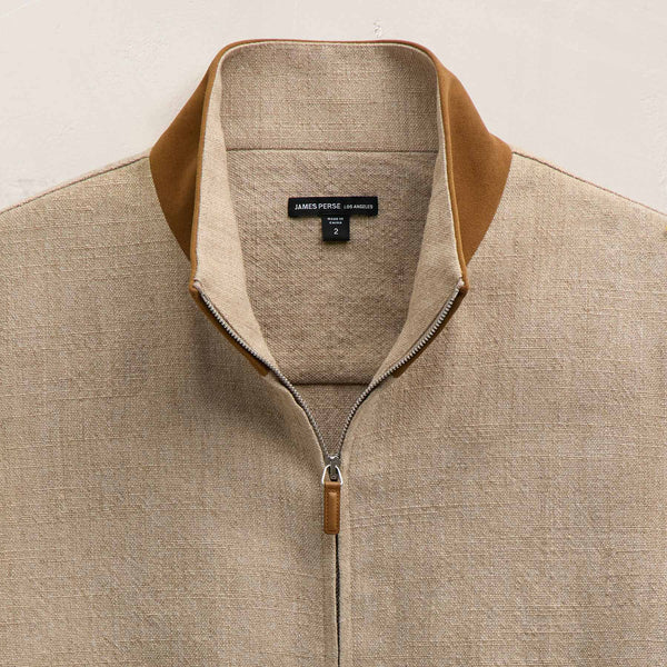Suede Trimmed Track Jacket in Natural/Tobacco | James Perse Los Angeles