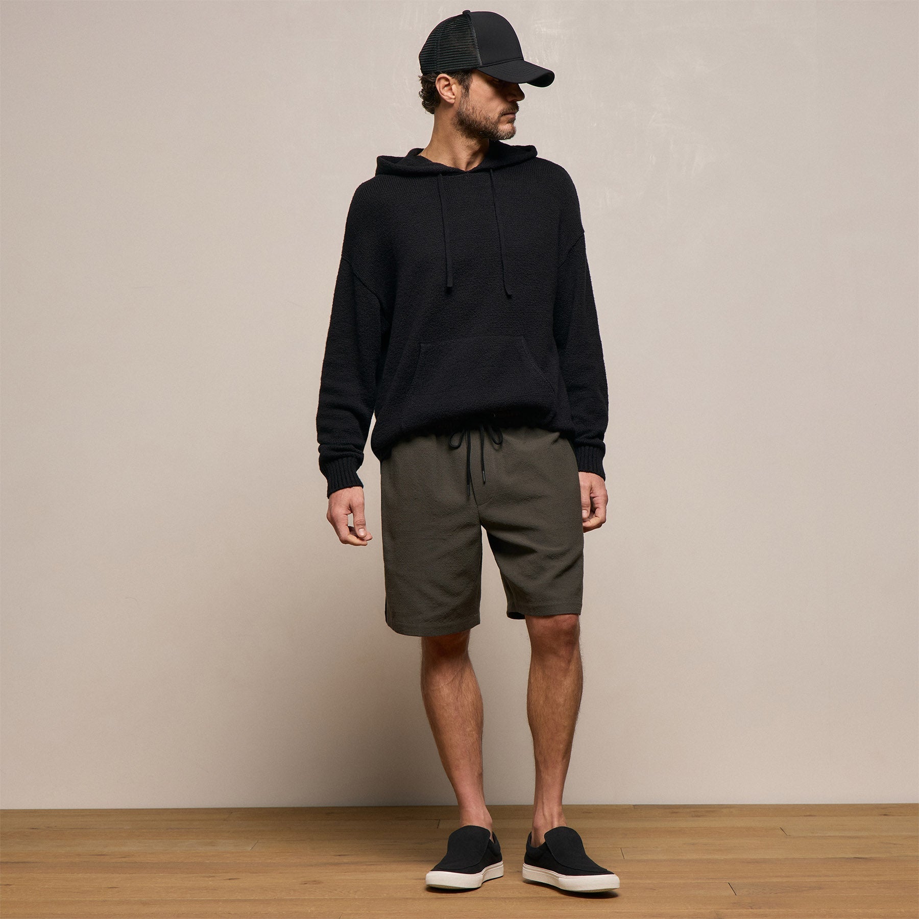 Suede Trimmed Track Short in Dark Olive/Black | James Perse Los Angeles