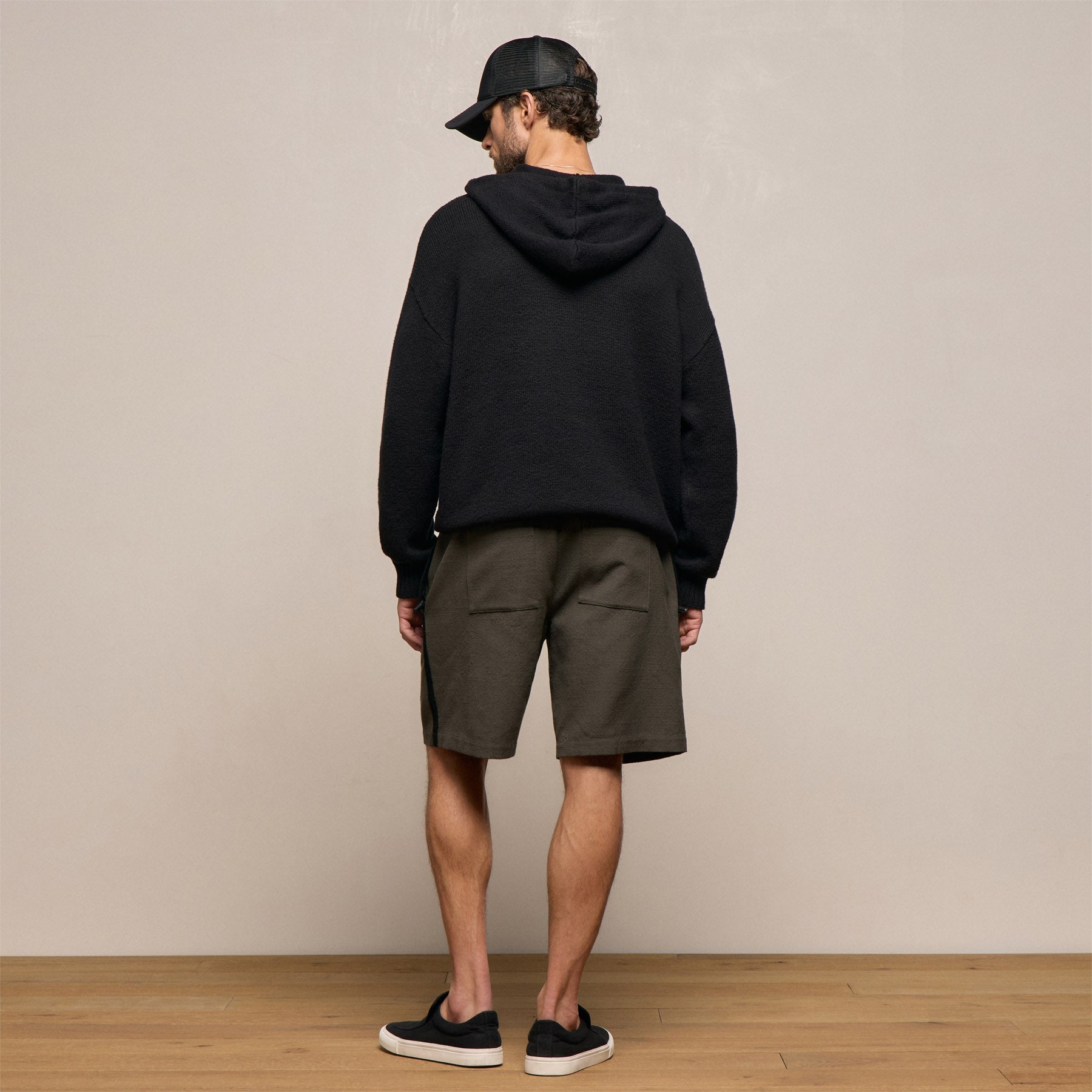 Suede Trimmed Track Short in Dark Olive/Black | James Perse Los Angeles