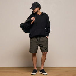 Suede Trimmed Track Short - Dark Olive/Black
