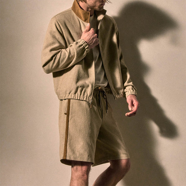 Suede Trimmed Short in Natural/Tobacco | James Perse Los Angeles