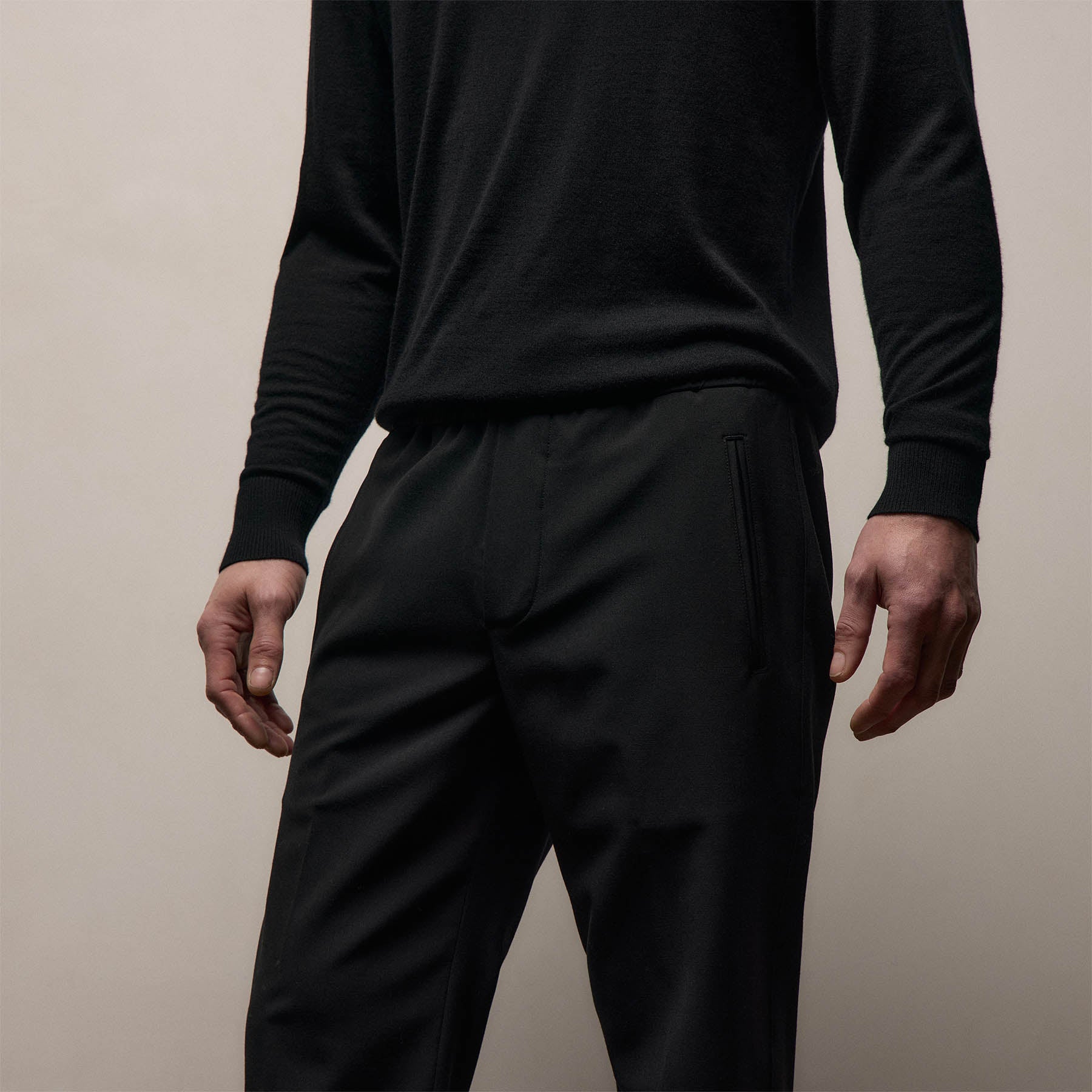 Wool Stretch Pull On Trouser in Black | James Perse Los Angeles