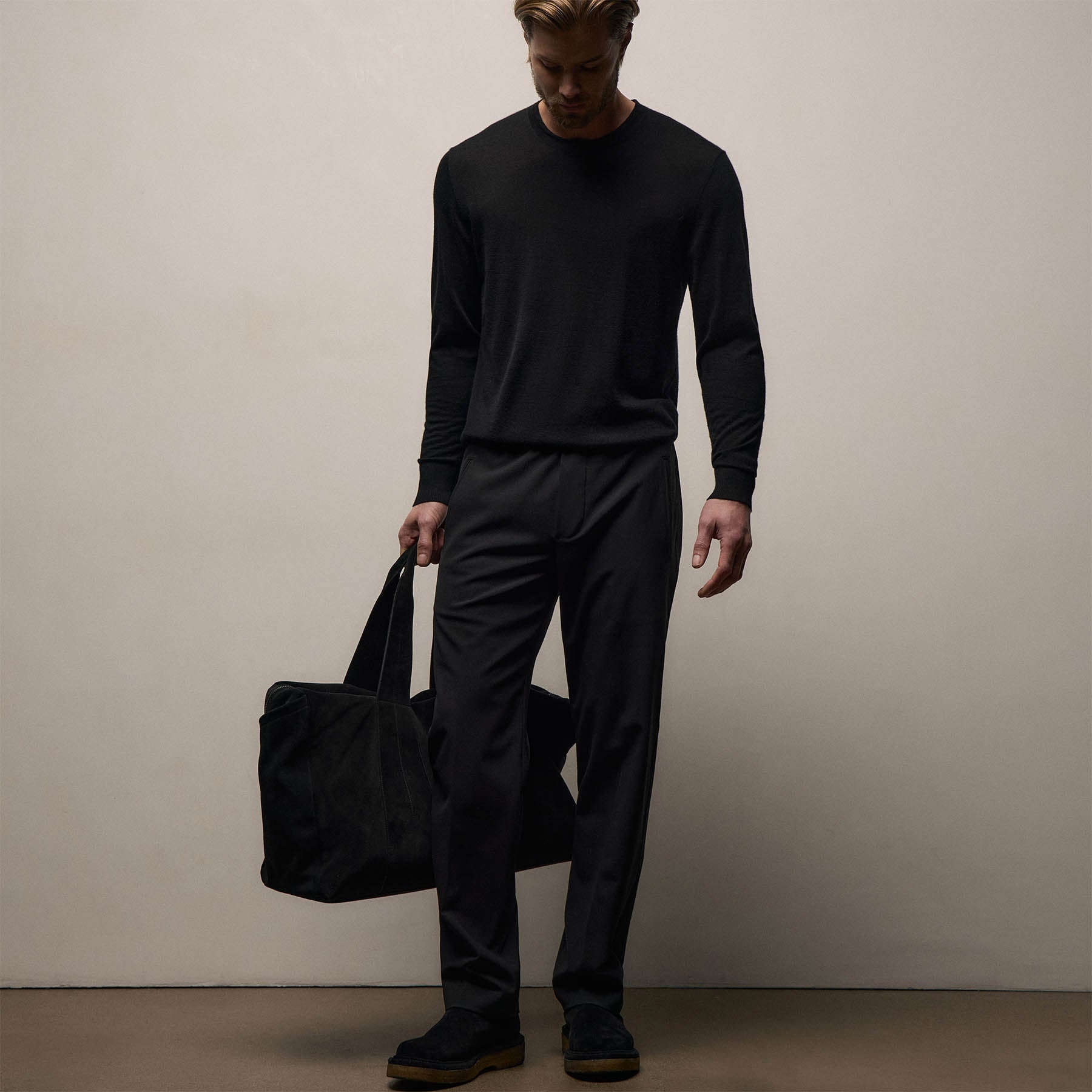Wool Stretch Pull On Trouser in Black | James Perse Los Angeles