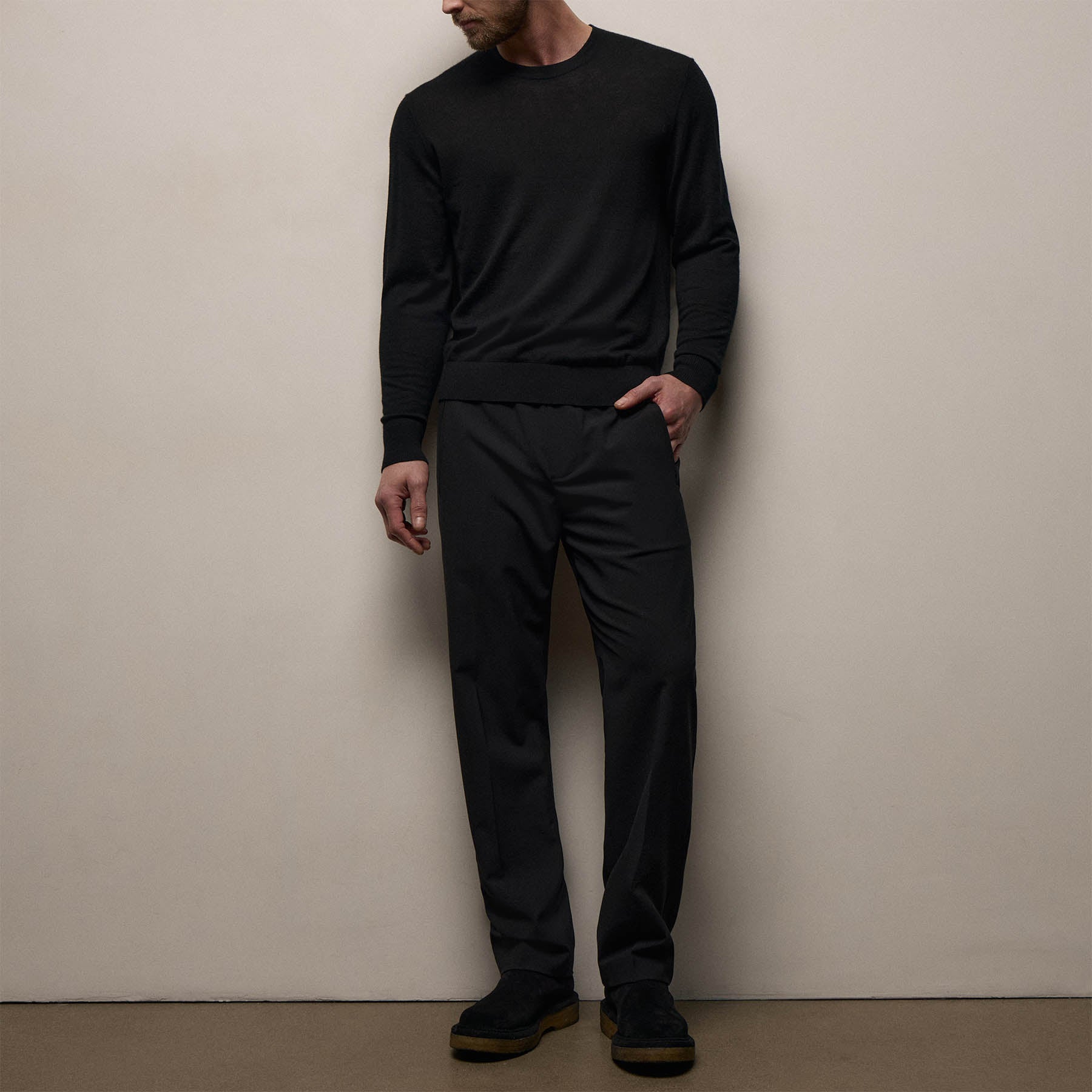 Wool Stretch Pull On Trouser in Black | James Perse Los Angeles