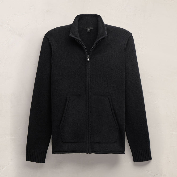 Recycled Cashmere Full Zip Sweater in Black | James Perse Los Angeles