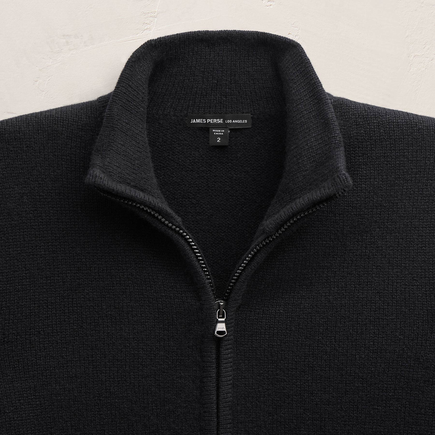 Recycled Cashmere Full Zip Sweater in Black | James Perse Los Angeles FLAT