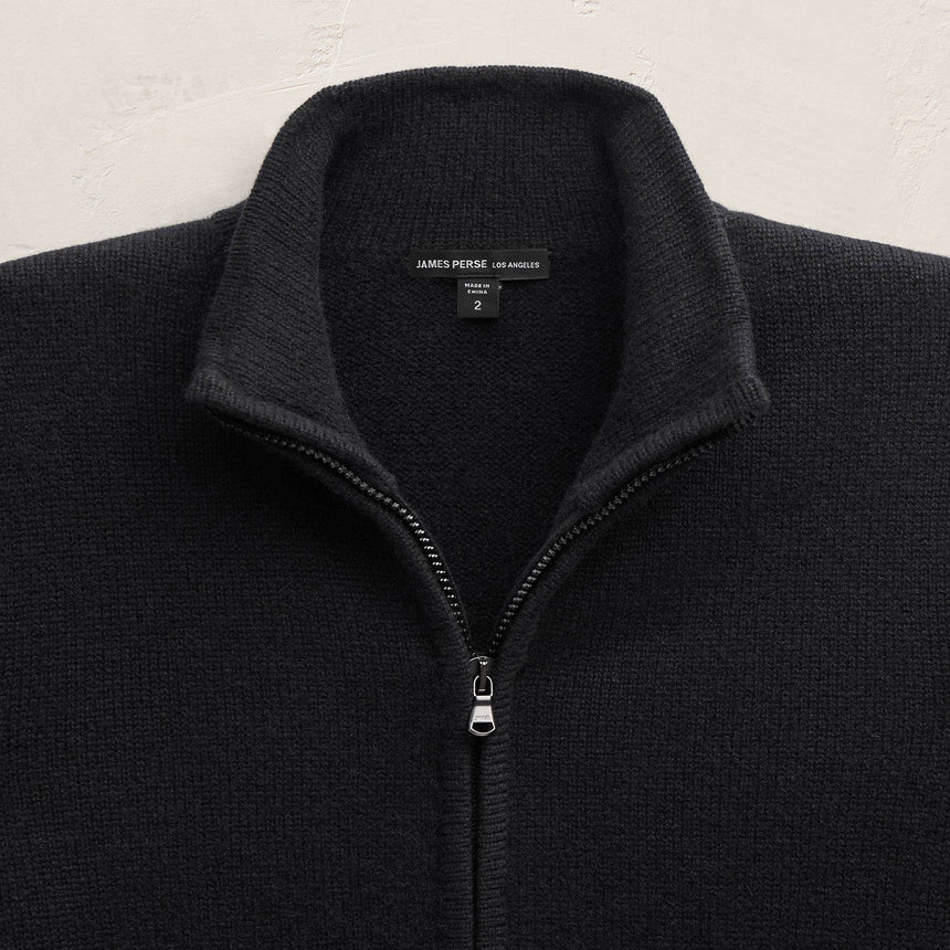 Recycled Cashmere Full Zip Sweater in Black | James Perse Los Angeles FLAT