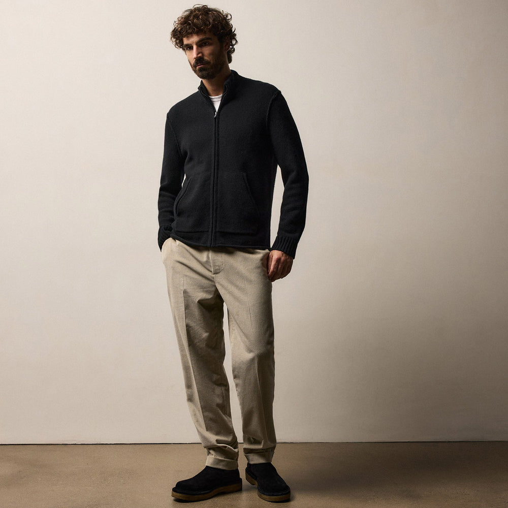Recycled Cashmere Full Zip Sweater in Black | James Perse Los Angeles
