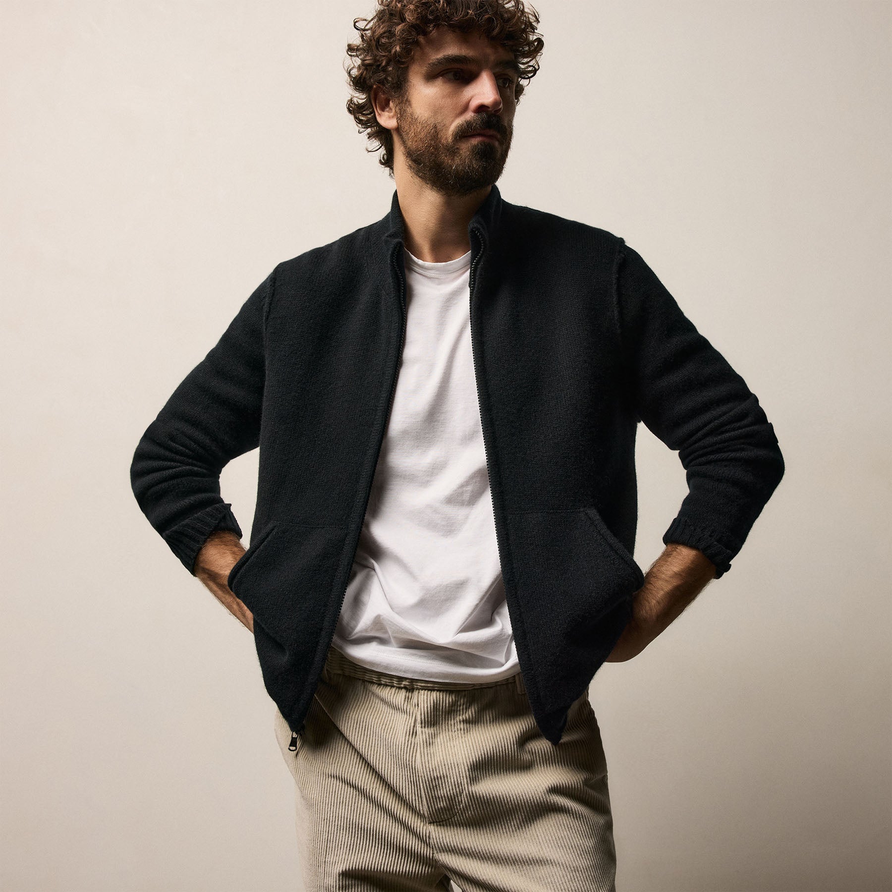 Recycled Cashmere Full Zip Sweater in Black | James Perse Los Angeles