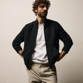 Recycled Cashmere Full Zip Sweater in Black | James Perse Los Angeles