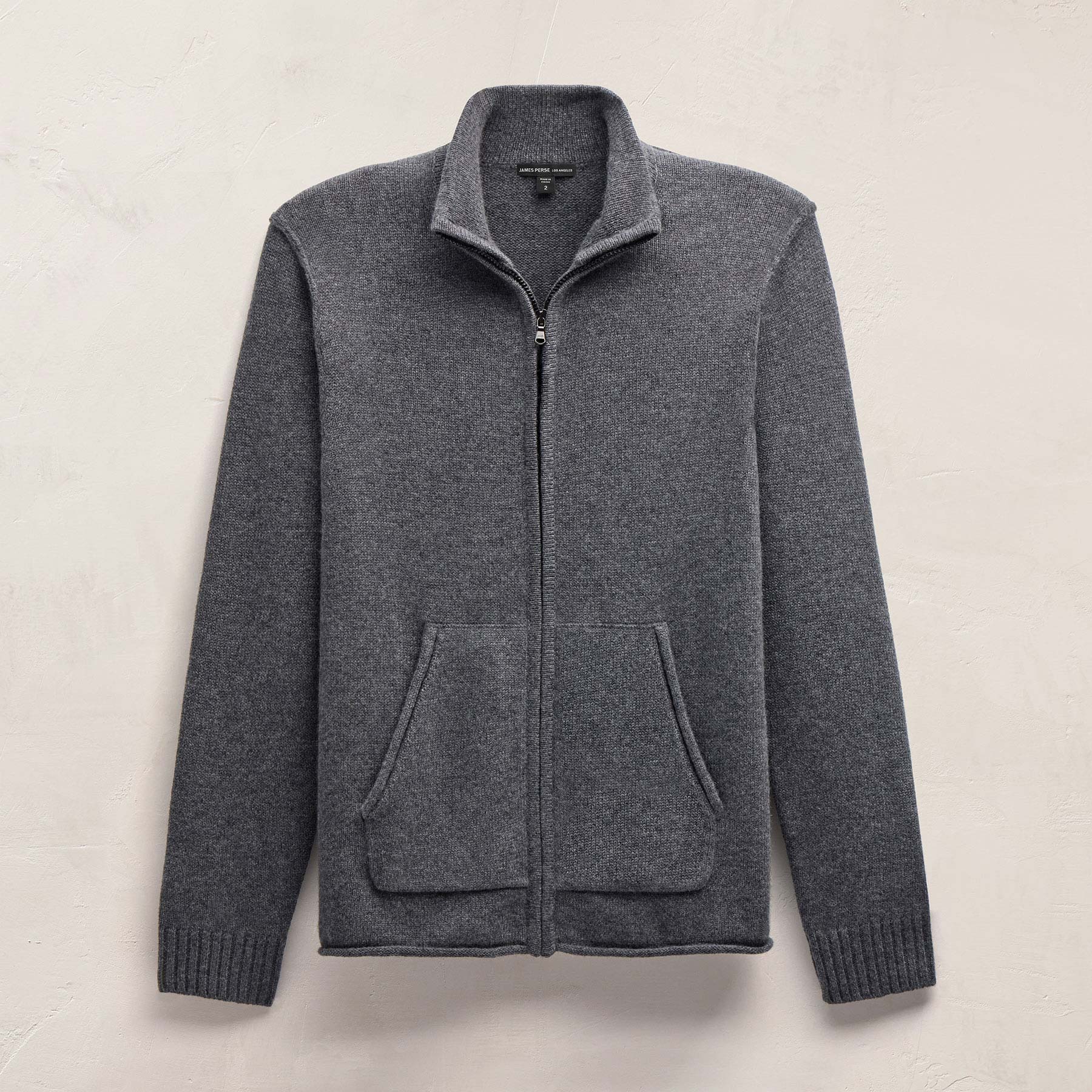 Recycled Cashmere Full Zip Sweater in Flannel | James Perse Los Angeles FLAT